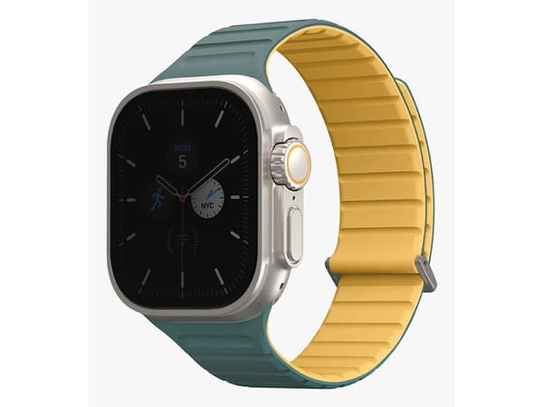 Uniq Revix Evo, Rem, Smartwatch, Grön, Gul, Apple, Apple Watch 49/46/45/44mm, Silikon, Rostfritt stål