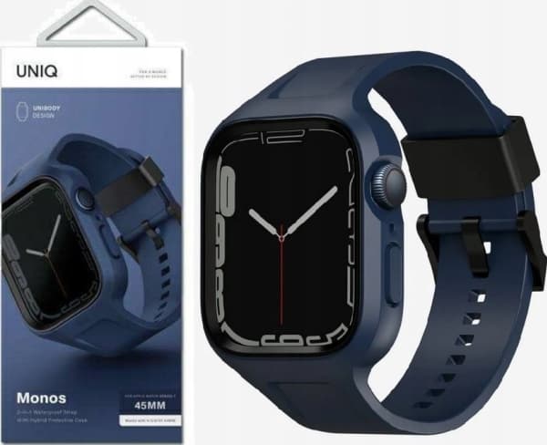Rem + veske UNIQ Monos 2in1 Apple Watch 4/5/6/7/8/9/SE 44/45 mm blå/marinblå