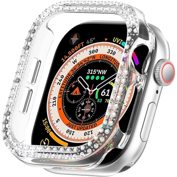 För A Watch Series 10 42mm Fodral Skal Ram Bling Rhinestone Decor - Transparent