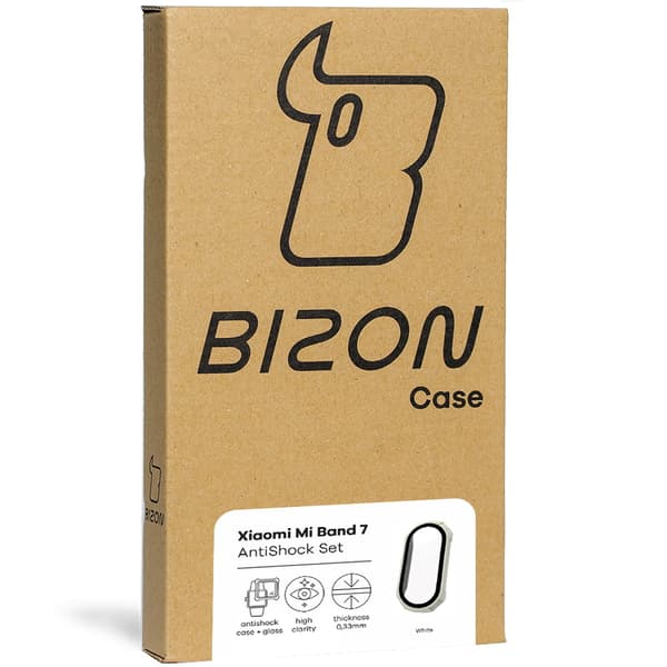 Bizon Case AntiShock -lasinen suojakuorisarja, Xiaomi Mi Band 7, valkoinen