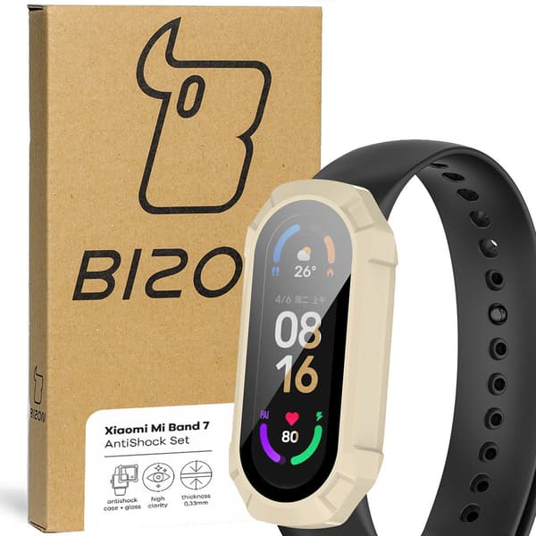 Bizon Case AntiShock -lasinen suojakuorisarja, Xiaomi Mi Band 7, valkoinen