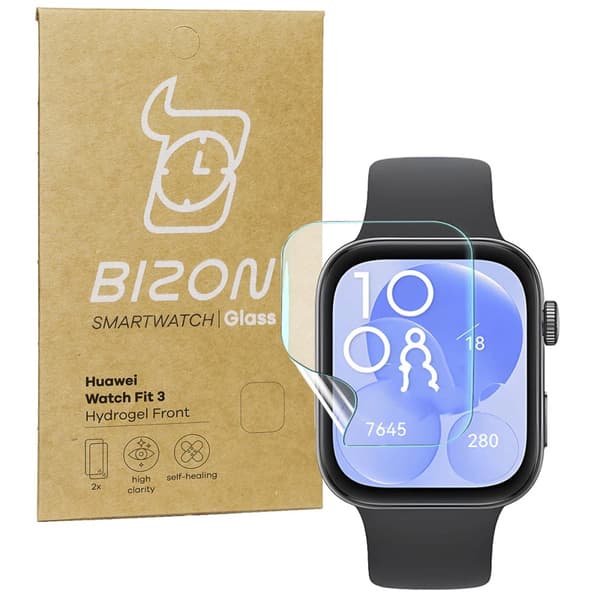 Hydrogelfilm för Bizon Glass Watch Hydrogelskärm för Huawei Watch Fit 3, 2 stycken