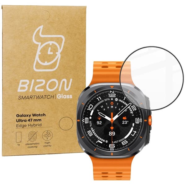 Bizon Glass Watch Edge Hybrid til Galaxy Watch Ultra 47mm, Sort