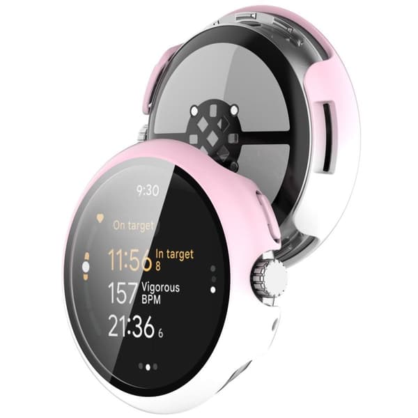 Bizon-fodral + glasklocka för Google Pixel Watch 3 45 mm, vit rosa