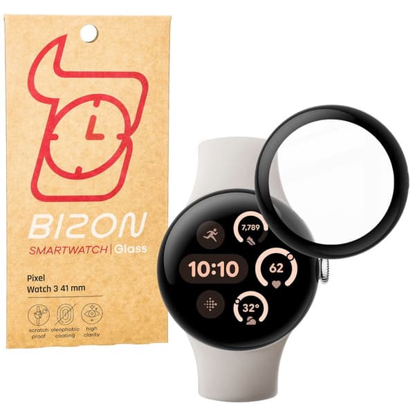 Bizon Glass Watch Edge Hybrid för Google Pixel Watch 3 41 mm, svart