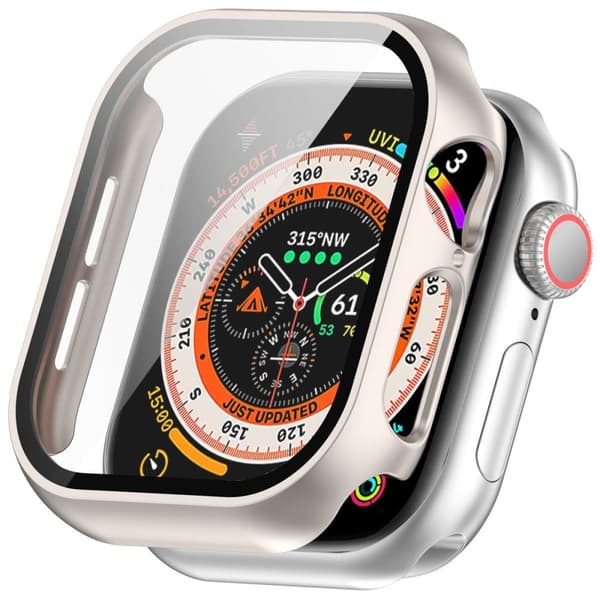 Bizon-kotelo+lasikello Apple Watch 10:lle 42 mm, samppanjanruskea