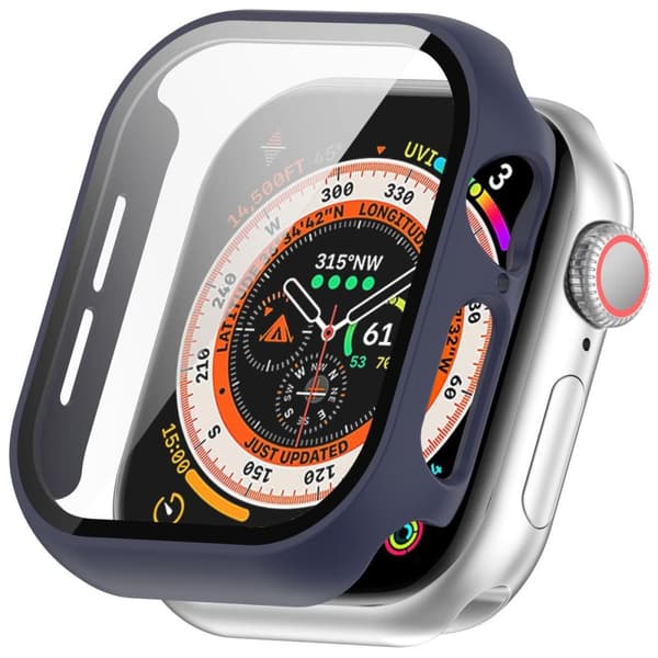 Bizon-fodral + glasklocka för Apple Watch 10 46 mm, mörkblå