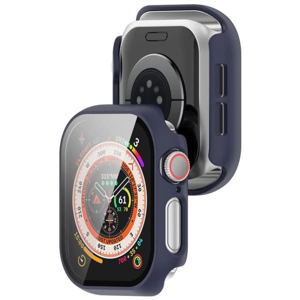 Bizon-fodral + glasklocka för Apple Watch 10 46 mm, mörkblå