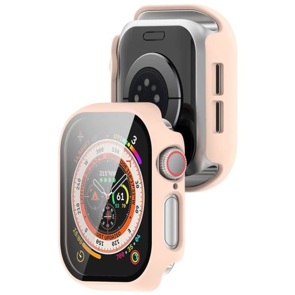 Bizon-fodral + glasklocka för Apple Watch 10 46 mm, rosa