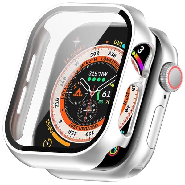 Bizon-fodral + glasklocka för Apple Watch 10 46 mm, silver