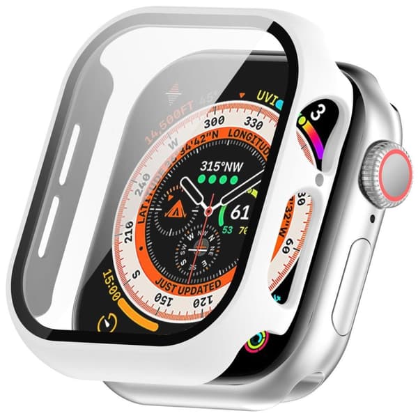 Bizon-fodral + glasklocka för Apple Watch 10 46 mm, vit