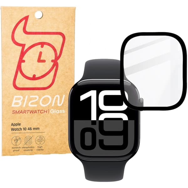 Bizon Glass Watch Edge Hybrid til Apple Watch 10 46mm, Sort