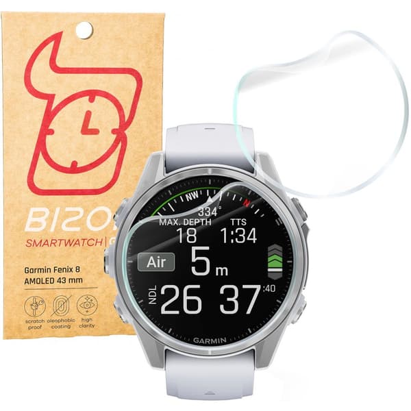 Hydrogelfilm för Bizon Glass Watch Hydrogelskärm för Garmin Fenix 8 AMOLED 43 mm, 2 st.