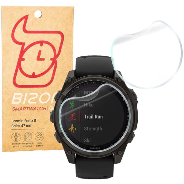 Hydrogelfilm för Bizon Glass Watch Hydrogelskärm för Garmin Fenix 8 Solar 47 mm, 2 st.