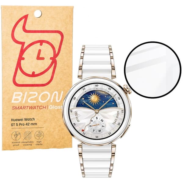 Bizon Glass Watch Edge Hybrid Huawei Watch GT 5 Pro 42 mm:lle, musta
