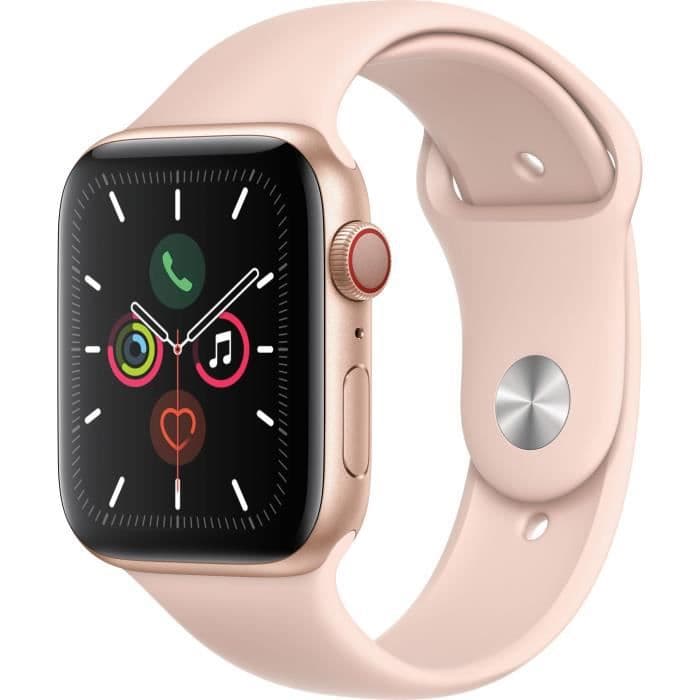 Apple Watch Series 5 Cellular 44 mm guld aluminiumskasse med lyserødt sportarmbånd - M / L