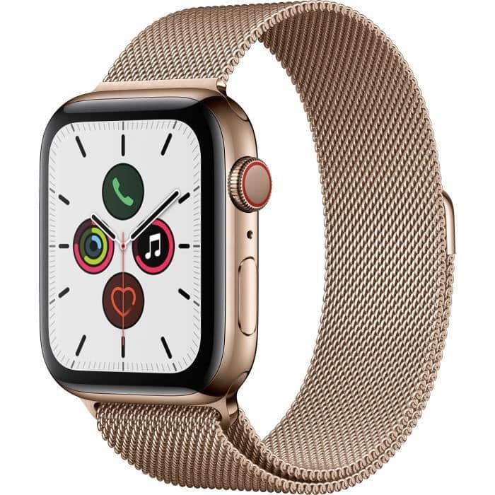 Apple Watch Series 5 Cellular 44 mm guld rustfrit stål taske med guld Milanese armbånd - M / L