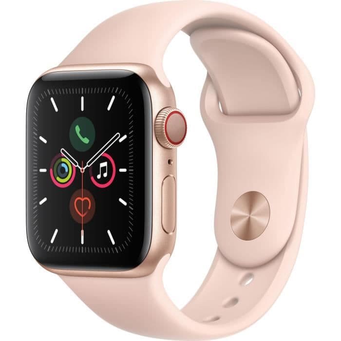Apple Watch Series 5 Cellular 40 mm guldaluminiumskasse med lyserød sportsrem - S / M