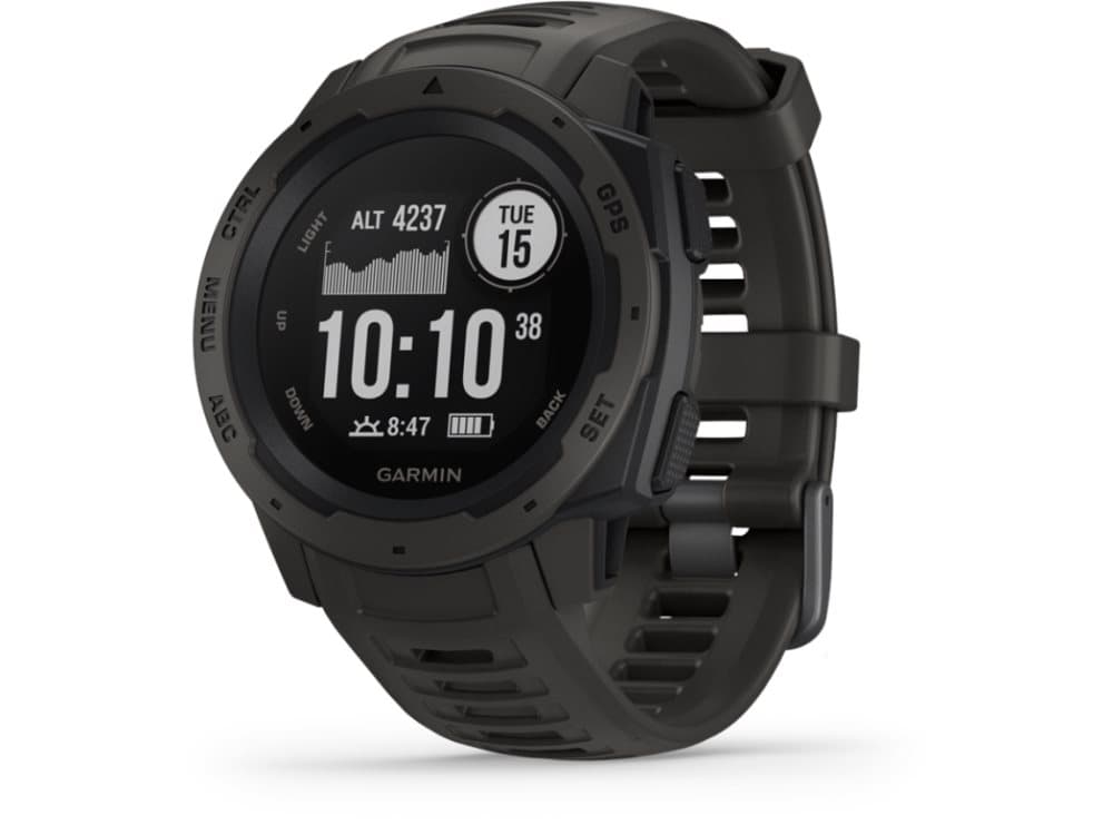 Garmin Instinct, Grafitt, FRP (Fiber Reinforced Plastic), Sjokkresistent, Vannbestandig, Rund, Silikon, Svart