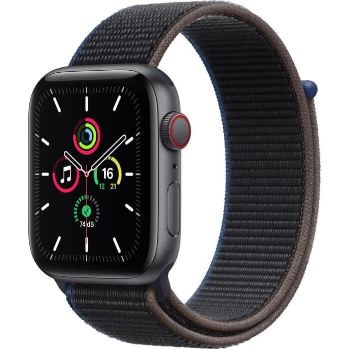 Apple Watch SE GPS + Cellular, 44 mm Space Grey Aluminium Taske med Charcoal Sport Band