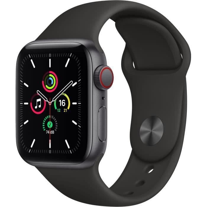 Apple Watch SE GPS + Cellular, 40 mm pladsgrå aluminiumsæske med sort sportbånd