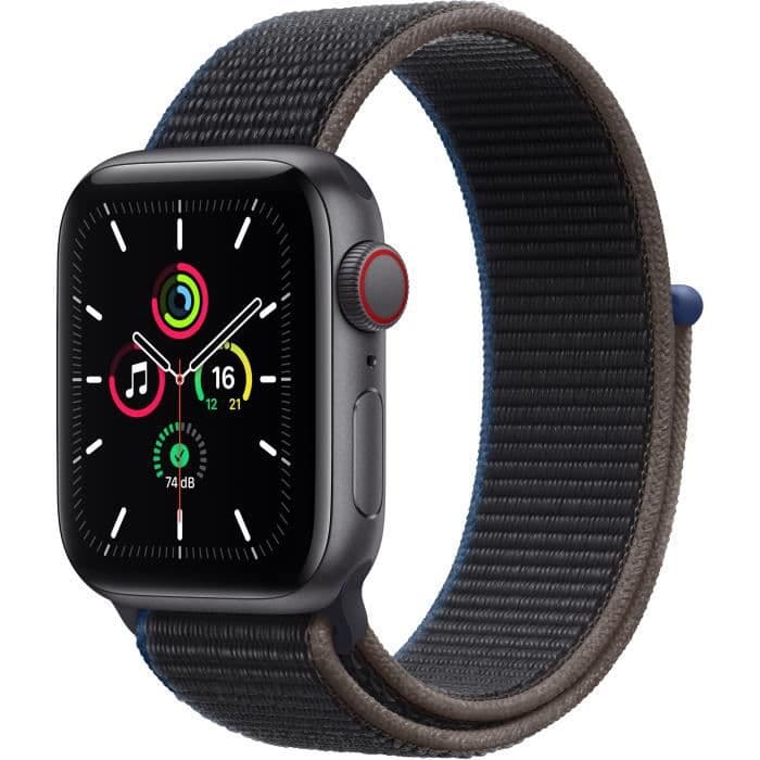 Apple Watch SE GPS + Cellular, 40 mm rumgrå aluminiumsæske med trækulsportsbånd
