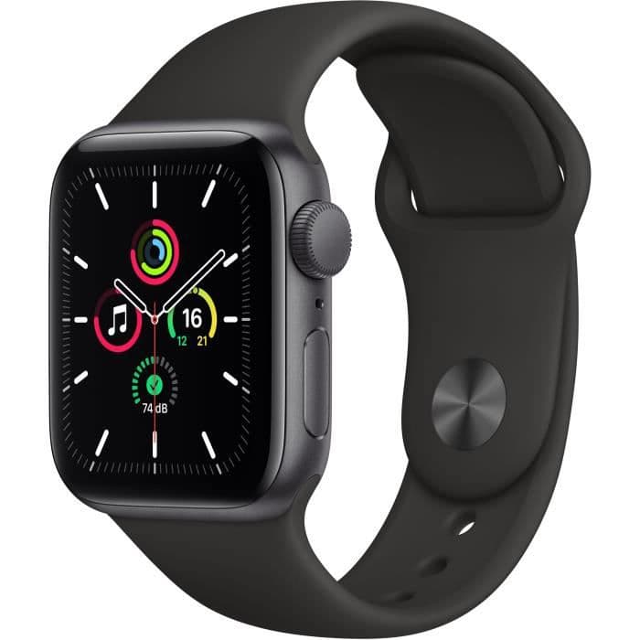Apple Watch SE GPS, 40 mm rumfarvet aluminiumsæske med sort sportbånd