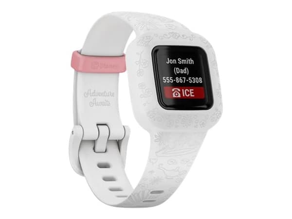 Garmin vivofit jr. 3 - Disney Princess - aktivitetspårare med band - silikon - vit - handledsstorlek: 130-175 mm - Bluetooth - 25 g