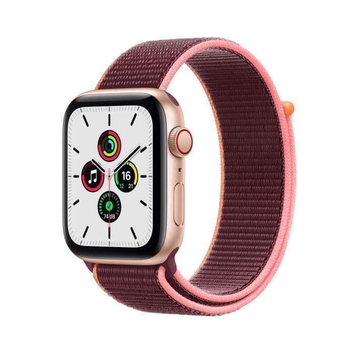 Apple Watch SE GPS + Cellular, 44 mm guldfodral i aluminium med plommonsportband