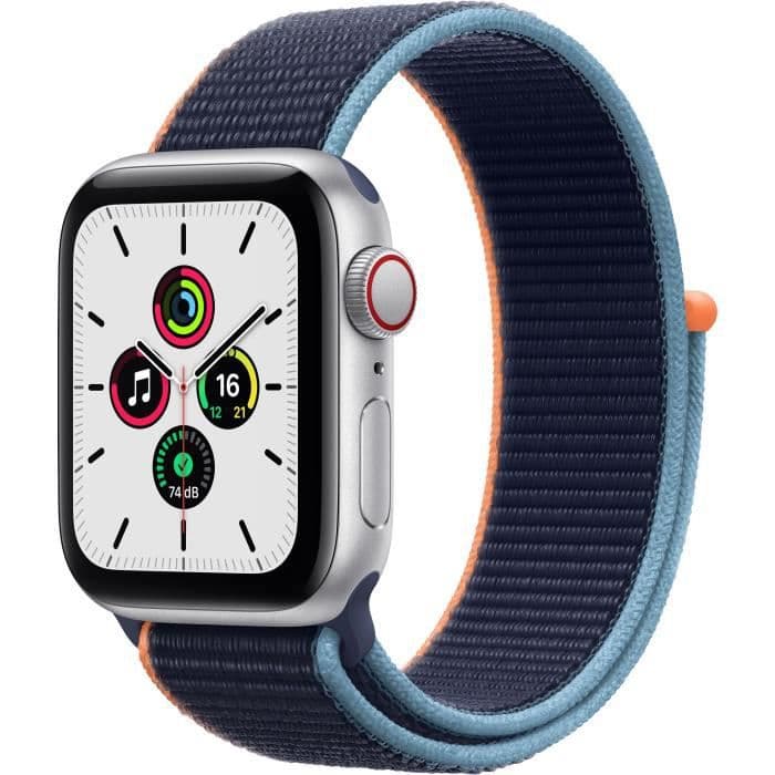 Apple Watch SE GPS + Cellular, 40 mm silverfodral i aluminium med intensivt blått sportband