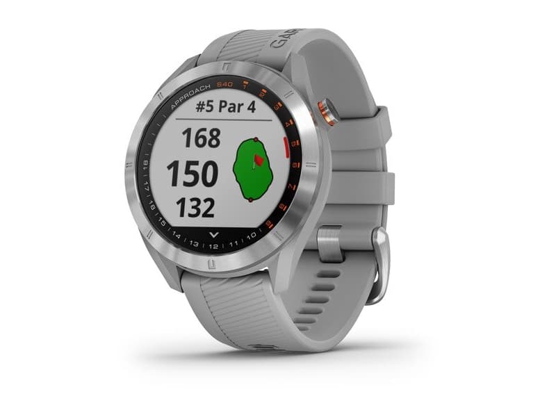 Garmin Approach S40, Rustfritt stål, Rustfritt stål, Vannbestandig, Rund, Silikon, Grå