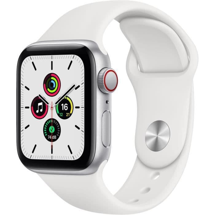 Apple Watch SE GPS + Cellular, 40 mm silverfodral i aluminium med vitt sportband