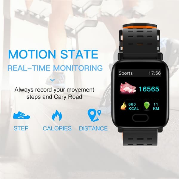 A6 Smartwatch för Träning & Hälsa - Svart