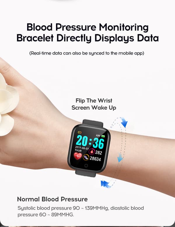 Smartklocka D20 Plus, Android, iOS, pulsmätare, stegräknare, blodtryck - Rosa
