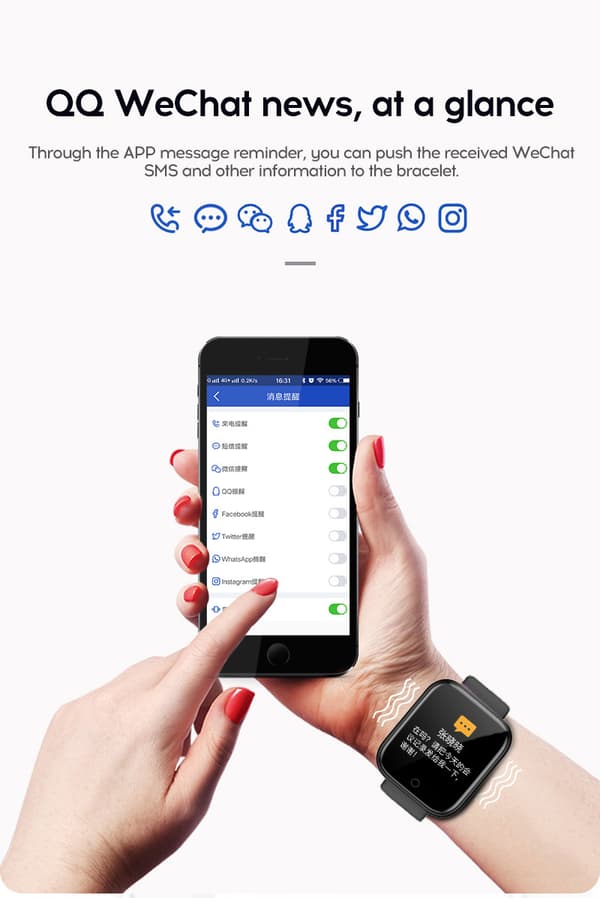 Smartklocka D20 Plus, Android, iOS, pulsmätare, stegräknare, blodtryck - Rosa