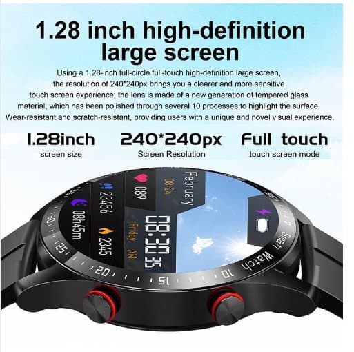 Svart Smartwatch PRO, metallarmband, Android/iOS, Pekskärm, Bluetooth, Puls & blodtrycksmätare, IP67