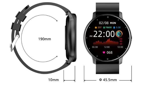 Elegant smartklocka, magnetladdning, samtal, meddelanden, android, iOS, pulsmätare, steg, sömn