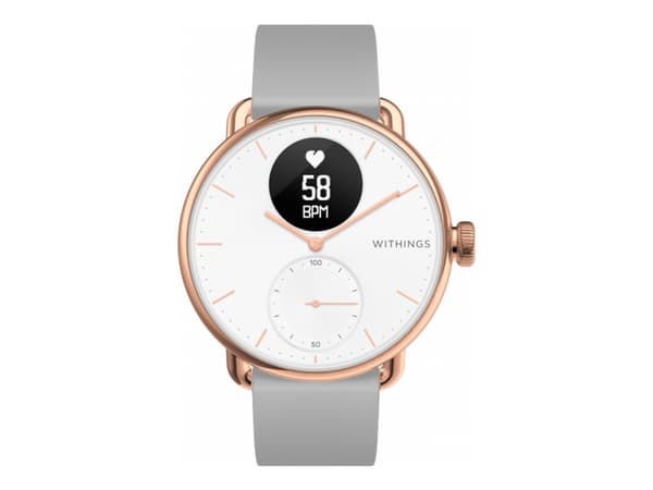 Withings ScanWatch - 38 mm - rosagull - aktivitetssporer med bånd - silikon - grå - monokrom - Bluetooth - 58 g