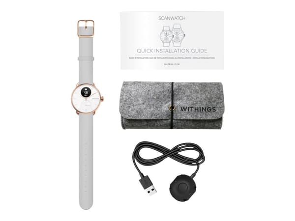 Withings ScanWatch - 38 mm - rosagull - aktivitetssporer med bånd - silikon - grå - monokrom - Bluetooth - 58 g