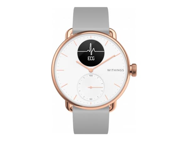 Withings ScanWatch - 38 mm - rosagull - aktivitetssporer med bånd - silikon - grå - monokrom - Bluetooth - 58 g