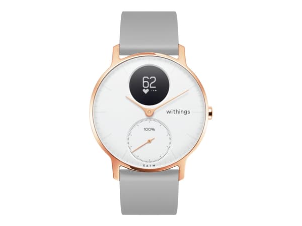 Withings ScanWatch - 38 mm - rosagull - aktivitetssporer med bånd - silikon - grå - monokrom - Bluetooth - 58 g