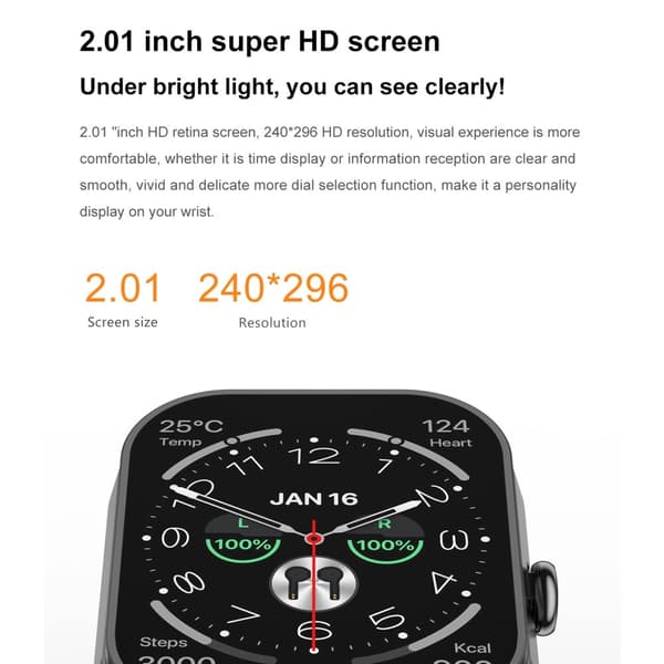 D8 Pro 2-i-1 Bluetooth Hörlurar & Smartklocka Health Monitoring Silikonrem
