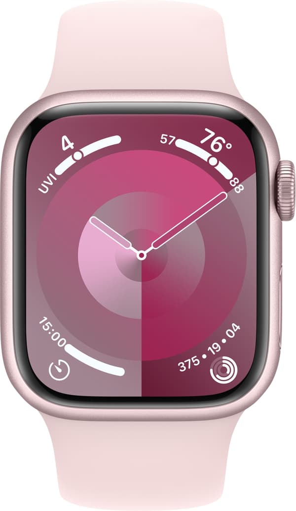 Apple Watch Series 9 (GPS) 41 mm pink aluminiumskasse og pink sportsrem, M/L (MR943)