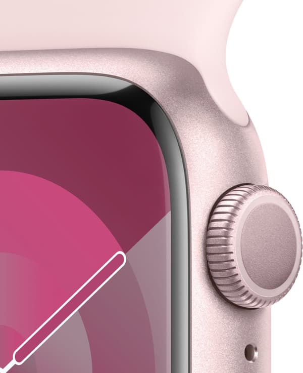 Apple Watch Series 9 (GPS) 41 mm pink aluminiumskasse og pink sportsrem, M/L (MR943)