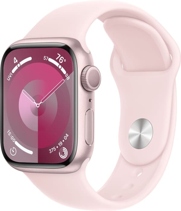 Apple Watch Series 9 (GPS) 41 mm pink aluminiumskasse og pink sportsrem, M/L (MR943)