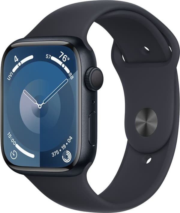 Apple Watch Series 9 (GPS) 45 mm midnatsblå aluminiumskasse og midnatsblå sportsrem, S/M (MR993)