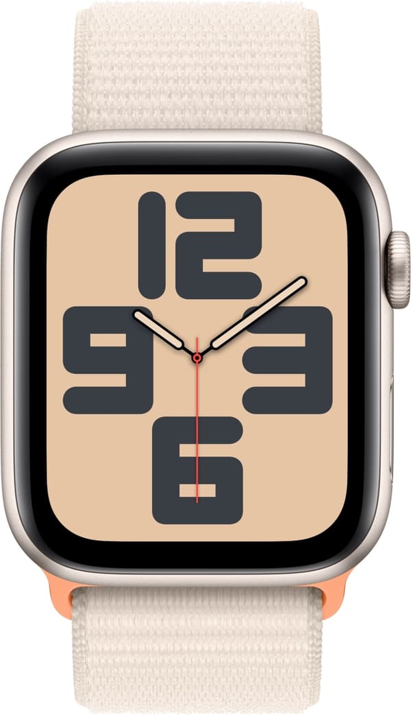 Apple Watch SE (GPS) 44 mm stjernehvid aluminiumskasse og stjernehvid Sport Loop-rem (MRE63)