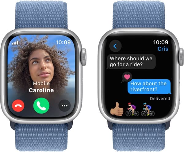 Apple Watch Series 9 (GPS + Cellular) 41 mm silverfärgad aluminiumboett och vinterblått Sport Loop-armband (MRHX3)