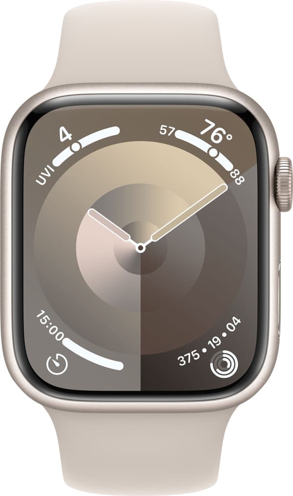 Apple Watch Series 9 (GPS + Cellular) 45 mm stjärnvit aluminiumboett och stjärnvitt sportarmband, S/M (MRM83)