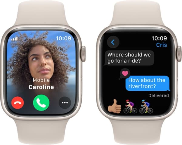Apple Watch Series 9 (GPS + Cellular) 45 mm stjärnvit aluminiumboett och stjärnvitt sportarmband, S/M (MRM83)